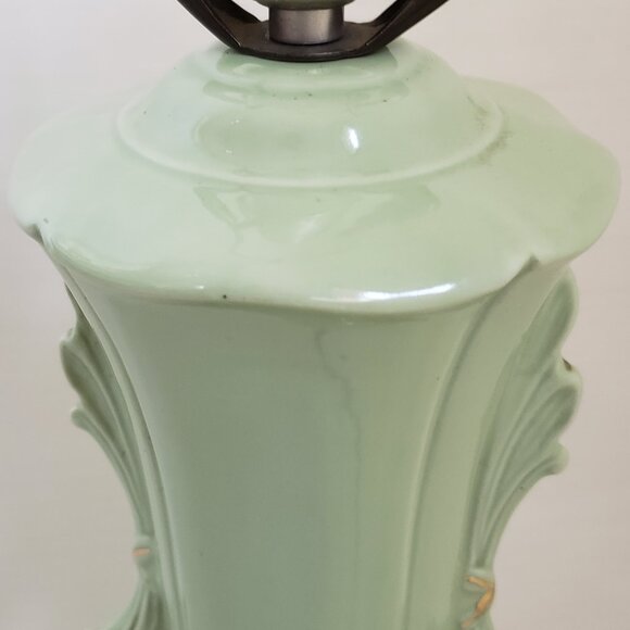 24K Gold Ceramic Chartreuse Green Lamp Victorian Floral Art Deco MCM - Picture 9 of 14